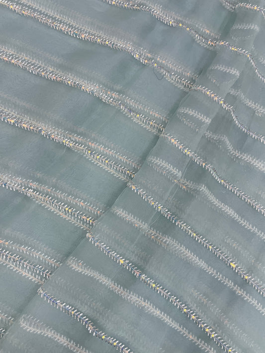 Glorious Pleasing Parallel Cut Dana Embroidery With Shiny Sequin Work On Organza Fabric