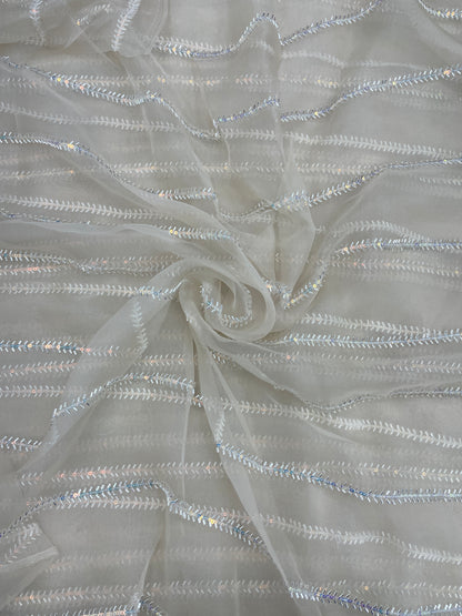 Glorious Pleasing Parallel Cut Dana Embroidery With Shiny Sequin Work On Organza Fabric