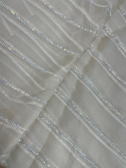 Glorious Pleasing Parallel Cut Dana Embroidery With Shiny Sequin Work On Organza Fabric