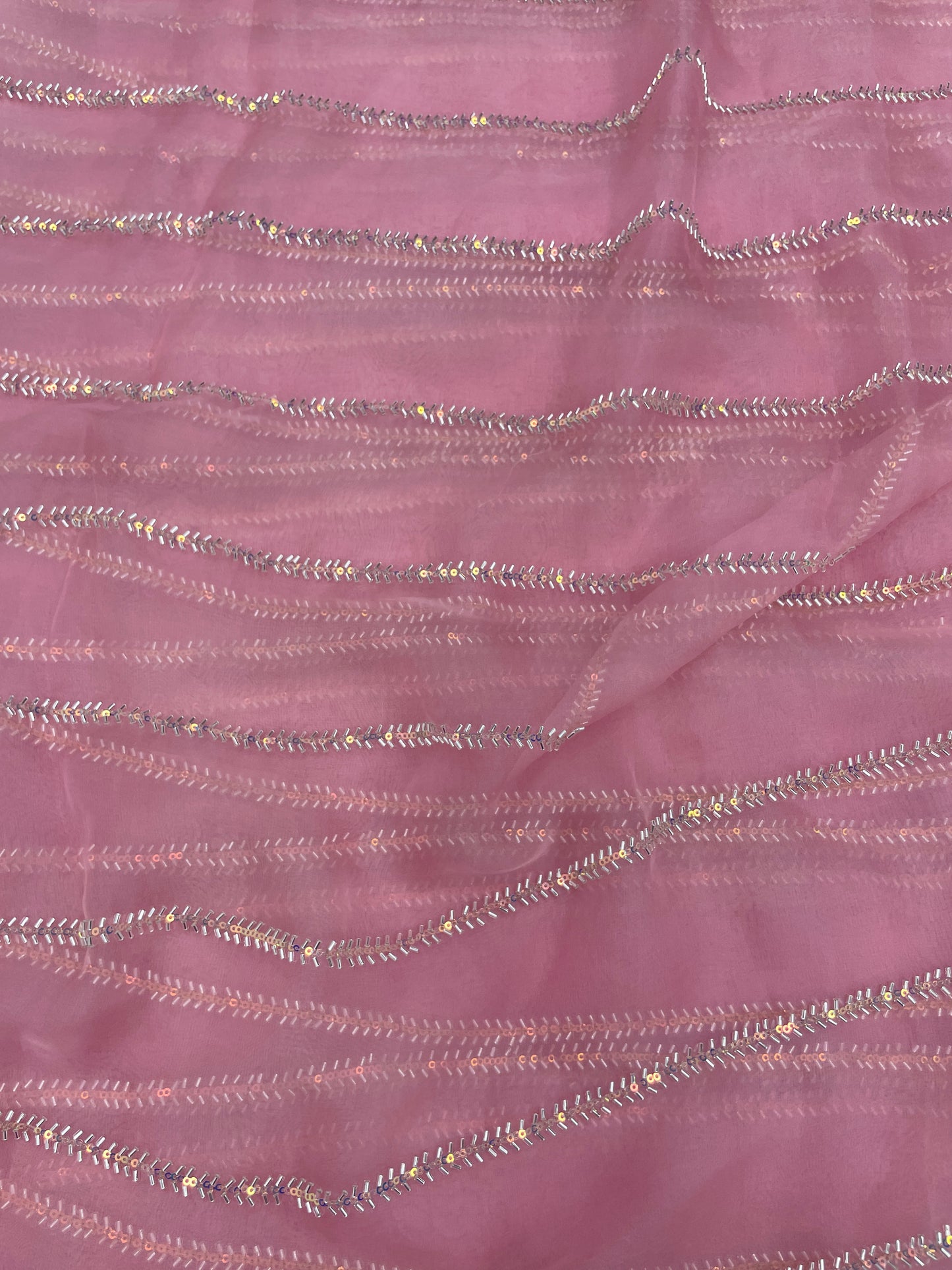 Glorious Pleasing Parallel Cut Dana Embroidery With Shiny Sequin Work On Organza Fabric