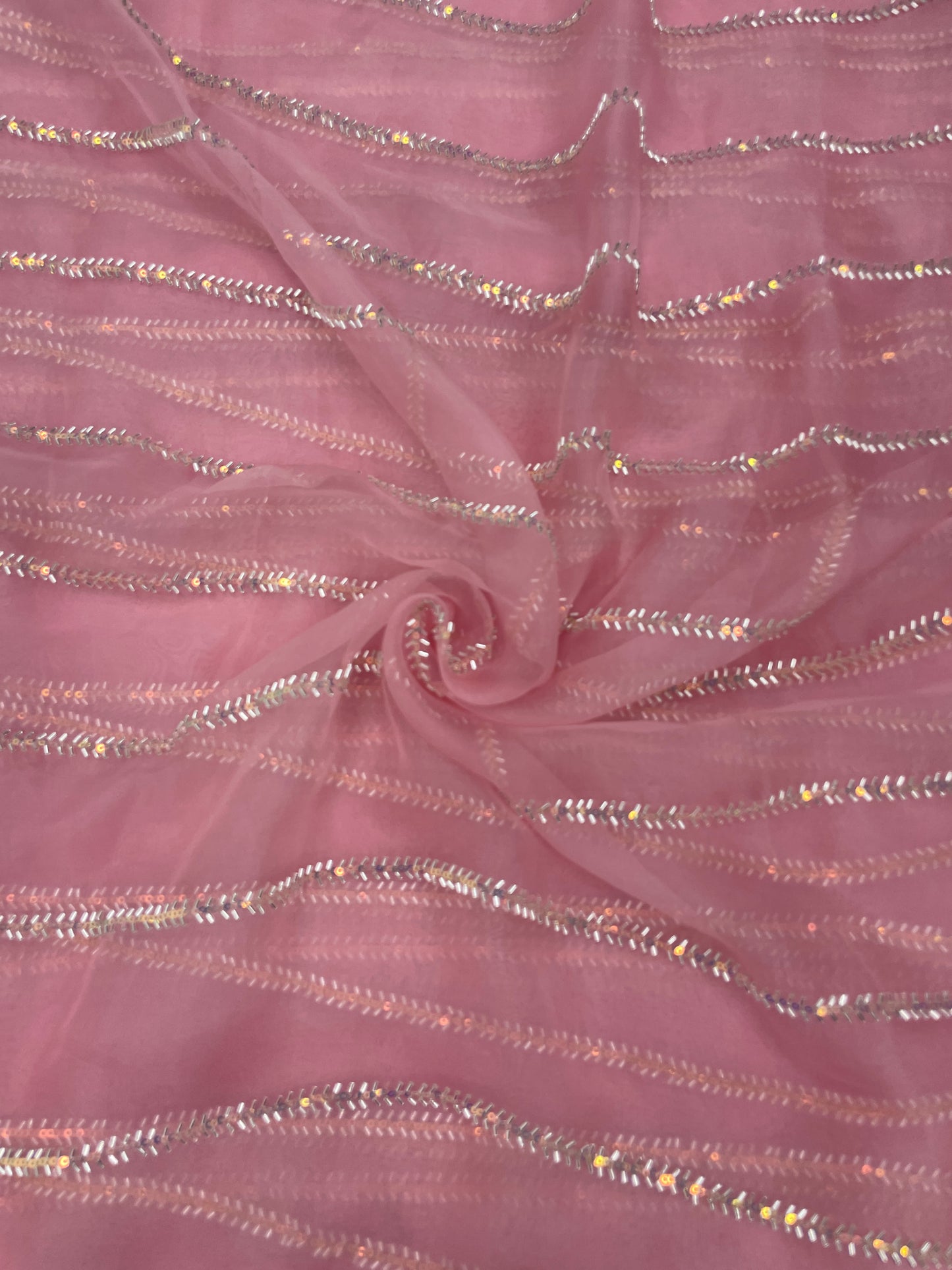 Glorious Pleasing Parallel Cut Dana Embroidery With Shiny Sequin Work On Organza Fabric