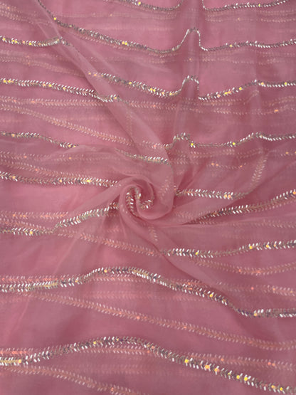 Glorious Pleasing Parallel Cut Dana Embroidery With Shiny Sequin Work On Organza Fabric