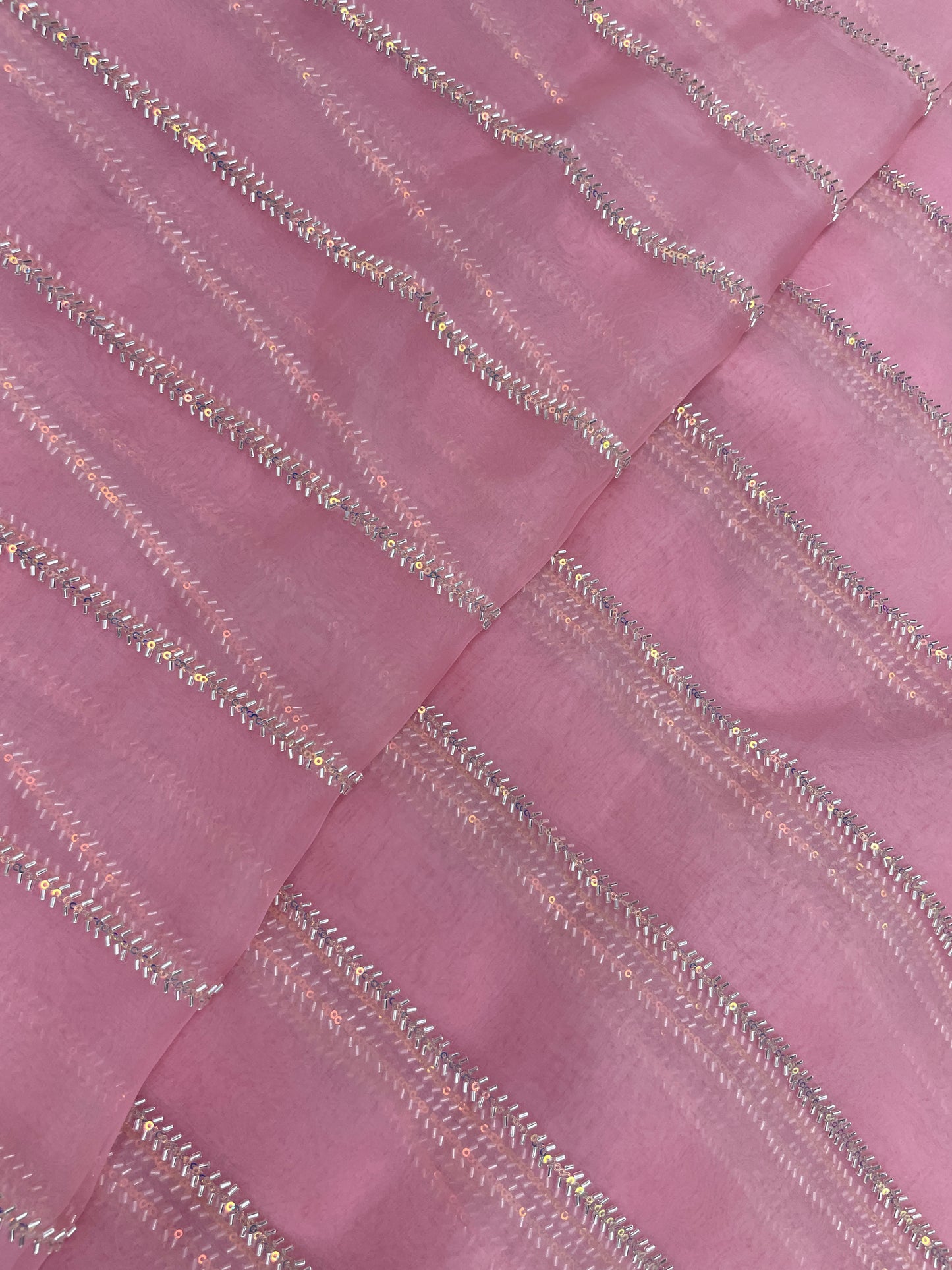 Glorious Pleasing Parallel Cut Dana Embroidery With Shiny Sequin Work On Organza Fabric