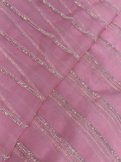 Glorious Pleasing Parallel Cut Dana Embroidery With Shiny Sequin Work On Organza Fabric