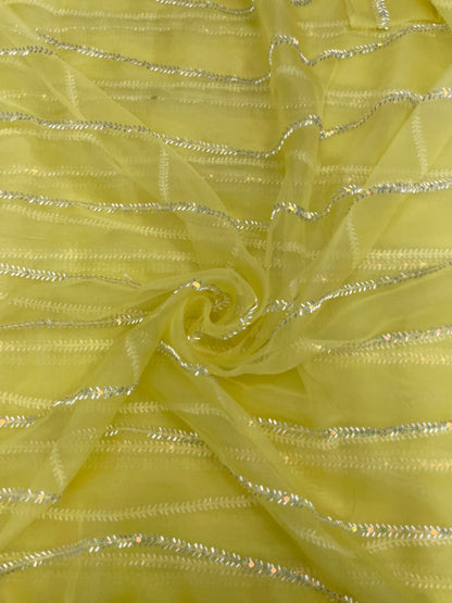 Glorious Pleasing Parallel Cut Dana Embroidery With Shiny Sequin Work On Organza Fabric