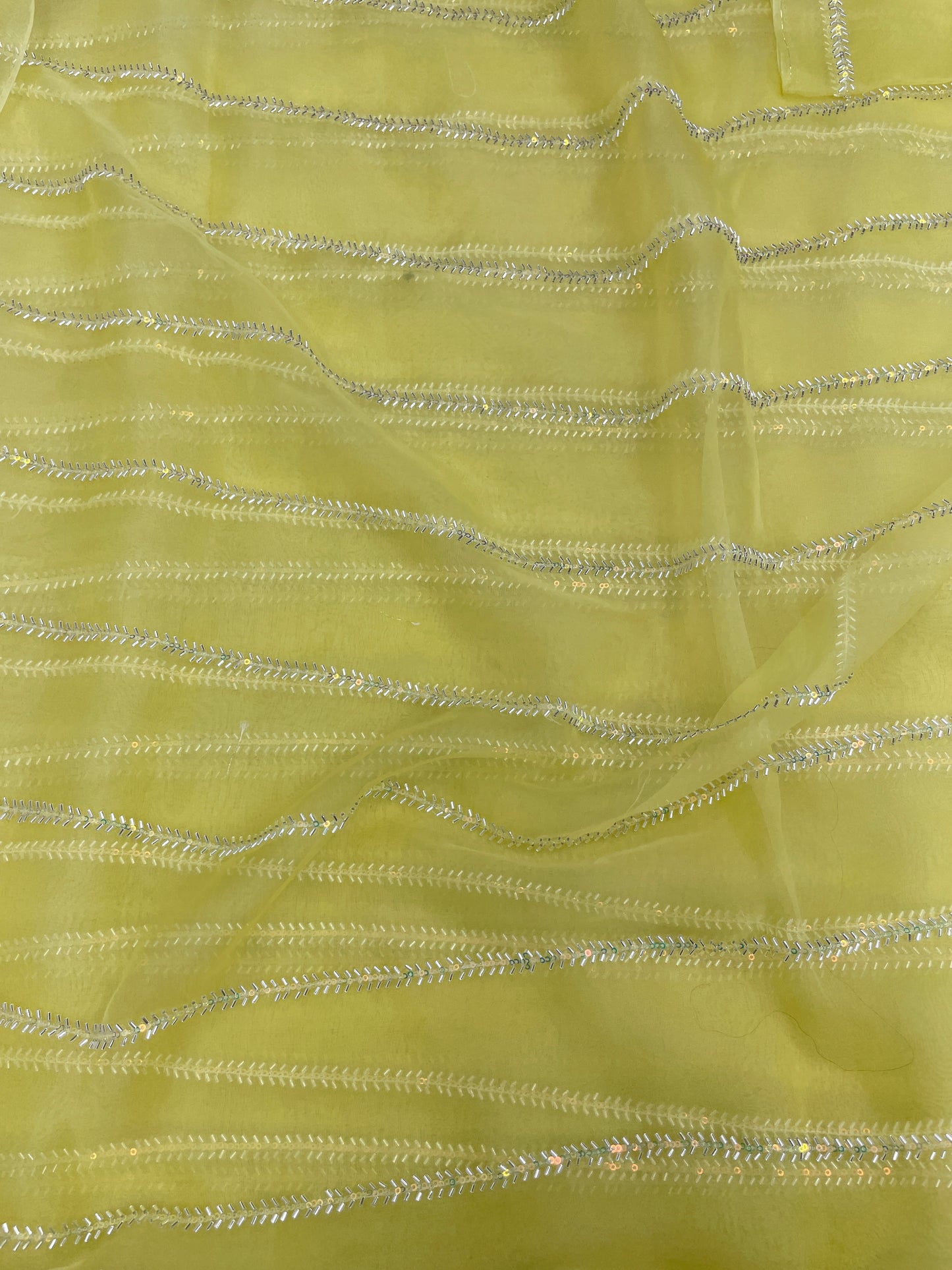 Glorious Pleasing Parallel Cut Dana Embroidery With Shiny Sequin Work On Organza Fabric