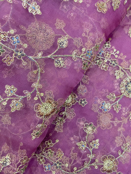 Luxurious Heavy Traditional Thread Work Knitted With Golden Sequin And Zari Work On Organza Fabric