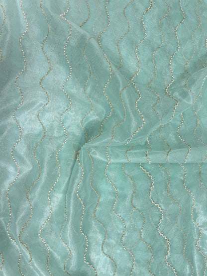 Elegant Adorable Pearl And Zari Embroidery On Organza Fabric