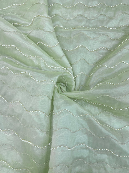 Elegant Adorable Pearl And Zari Embroidery On Organza Fabric