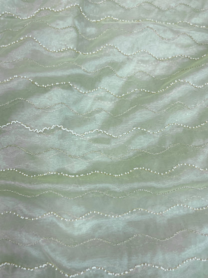 Elegant Adorable Pearl And Zari Embroidery On Organza Fabric