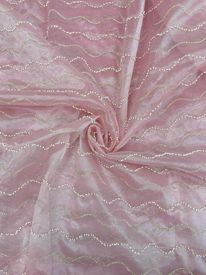 Elegant Adorable Pearl And Zari Embroidery On Organza Fabric