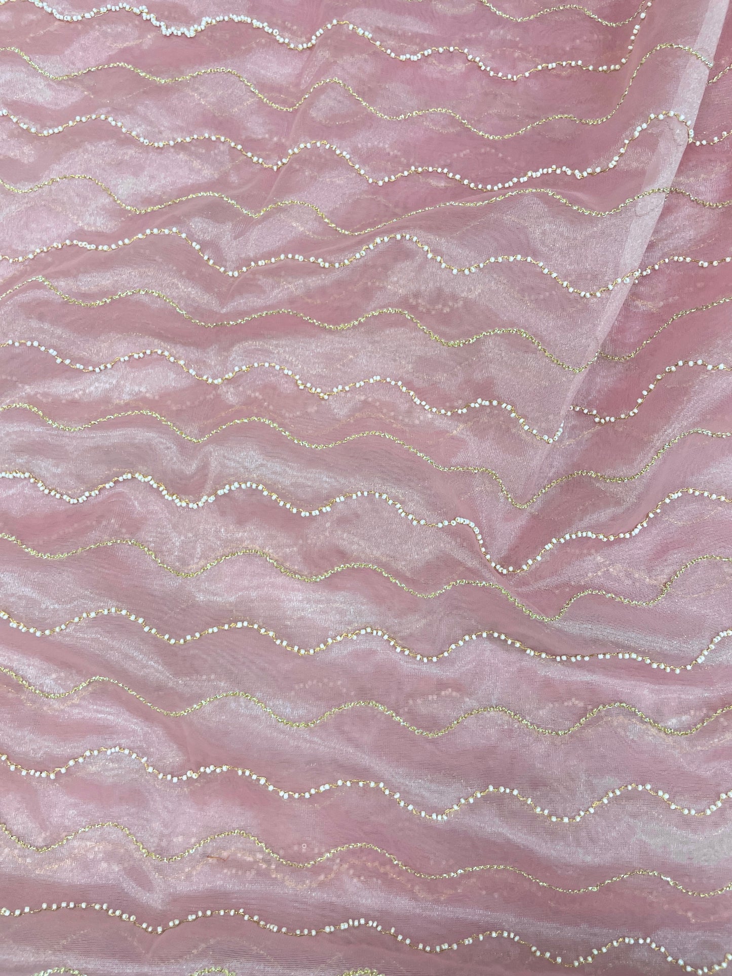 Elegant Adorable Pearl And Zari Embroidery On Organza Fabric