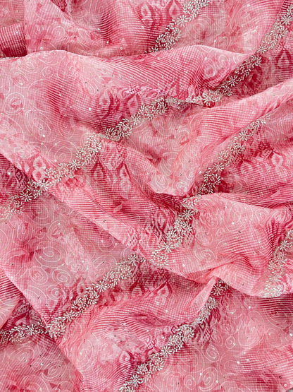 Adorable Classic Tye Dye Print With Sequin And Cut Dana Work On Organza Satin Fabric