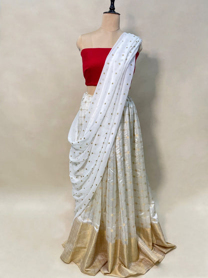 Elegant Georgette Butti Silk Ensemble with a Jacquard Border Set