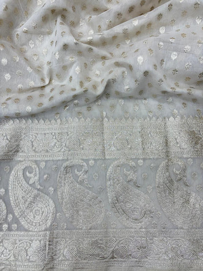 Luxurious Pure Chanderi Satin Set with a Jacquard Border