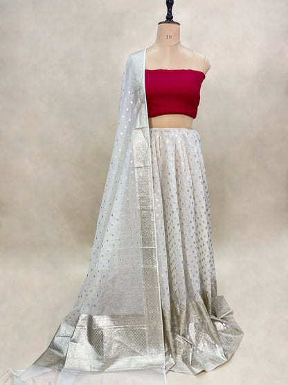 Luxurious Pure Chanderi Satin Set with a Jacquard Border