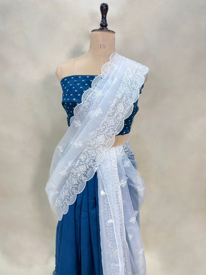 Beautiful Pure Tussar Silk Lehenga with Tussar Blouse and Embroidered Organza Dupatta