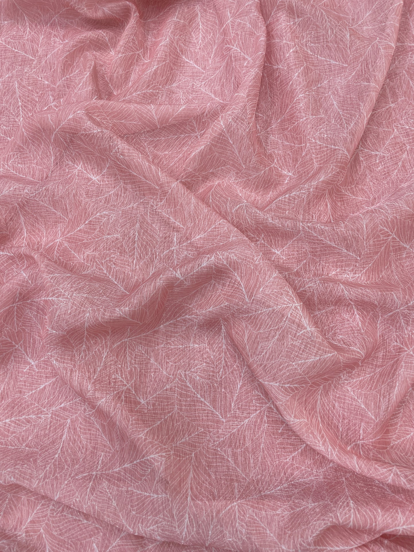 Feathery Sheer Leafy Abstract Print On Organza Tissue Fabric