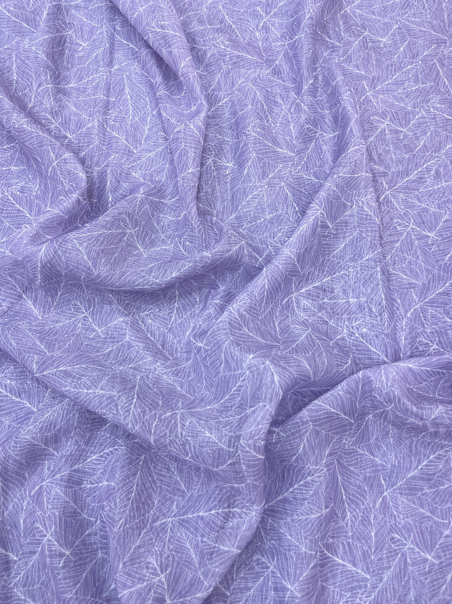 Feathery Sheer Leafy Abstract Print On Organza Tissue Fabric