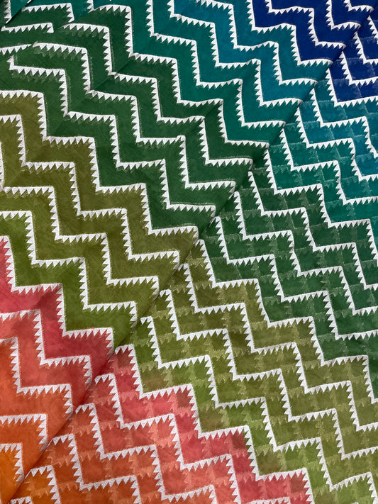 Premium Pretty Colorful Shading Print With Shiny Zari Work On Organza Fabric
