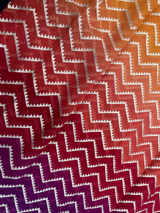Bright Wonderful Adorable Shade Print With Zig Zag Zari Jacquard Weaving On Organza Fabric