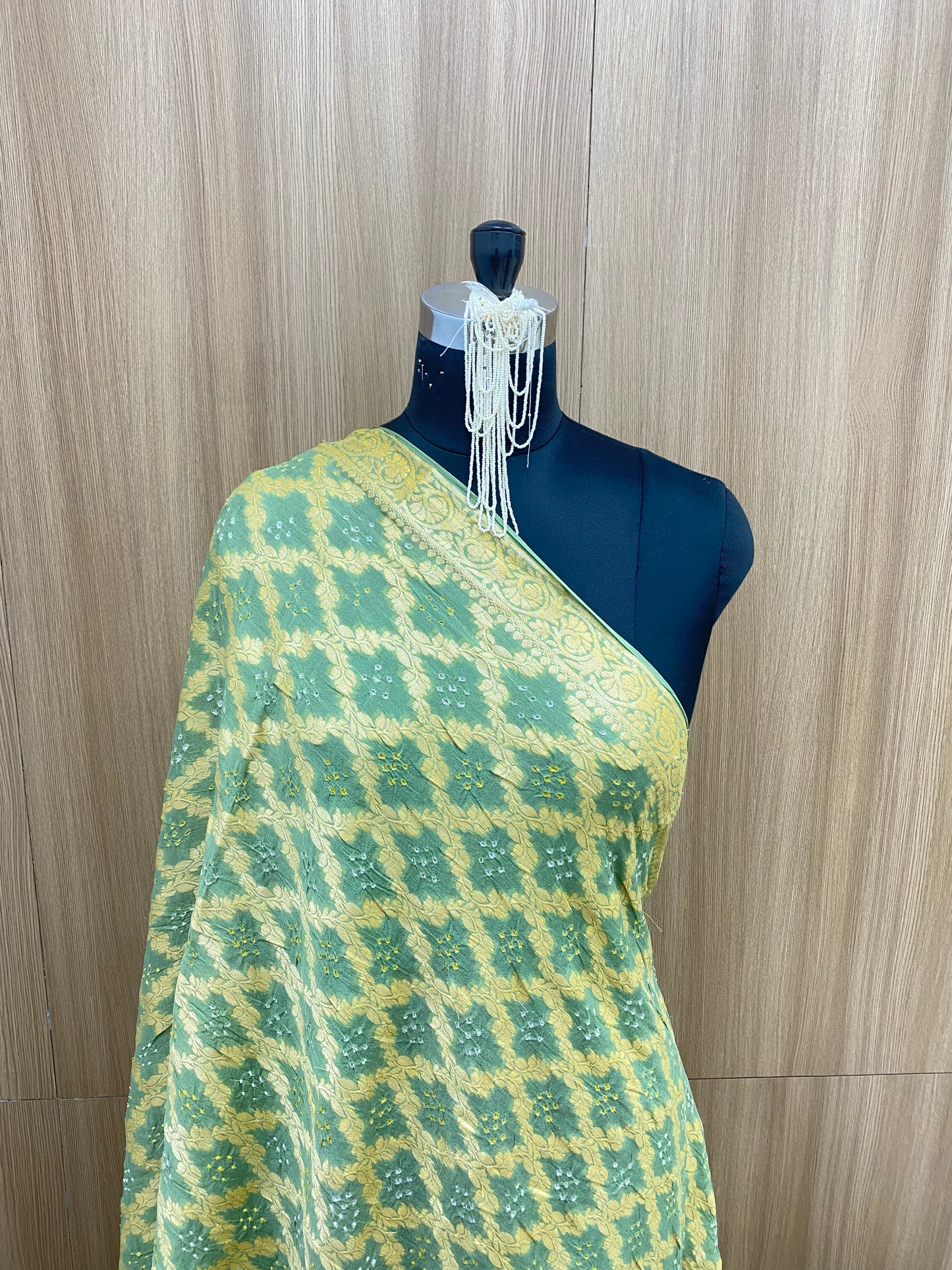 Pretty Stunning Traditional Print With Zari Work On Pure Bandhani Dupatta