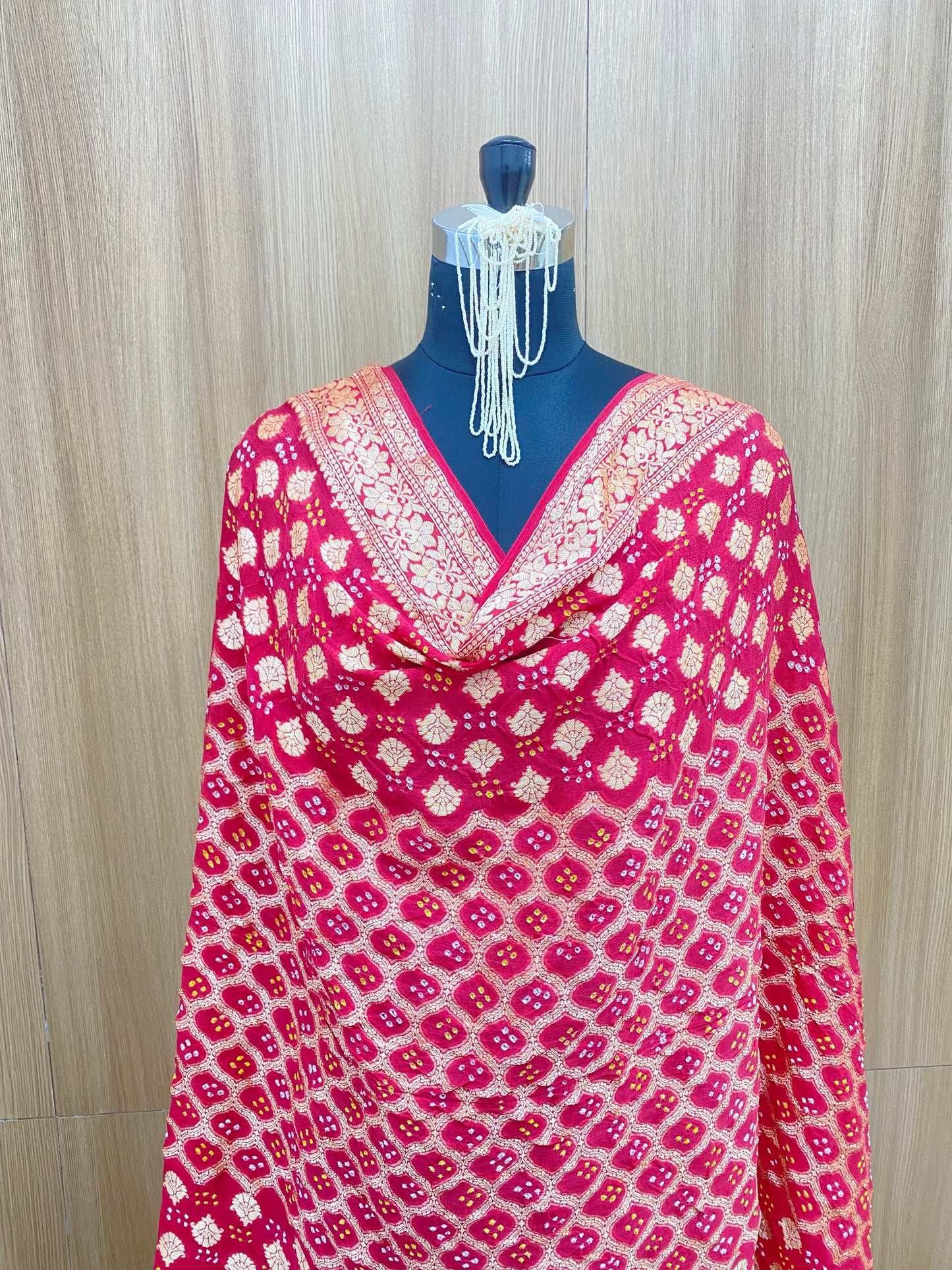 Luxurious Gorgeous Heavy Bandhani Print With Golden Zari Work All Over Pure Bandhani Dupatta