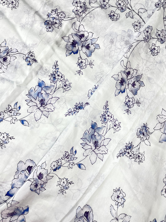 Stunning Attractive Minimal Floral Print All Over Pure Chanderi Fabric