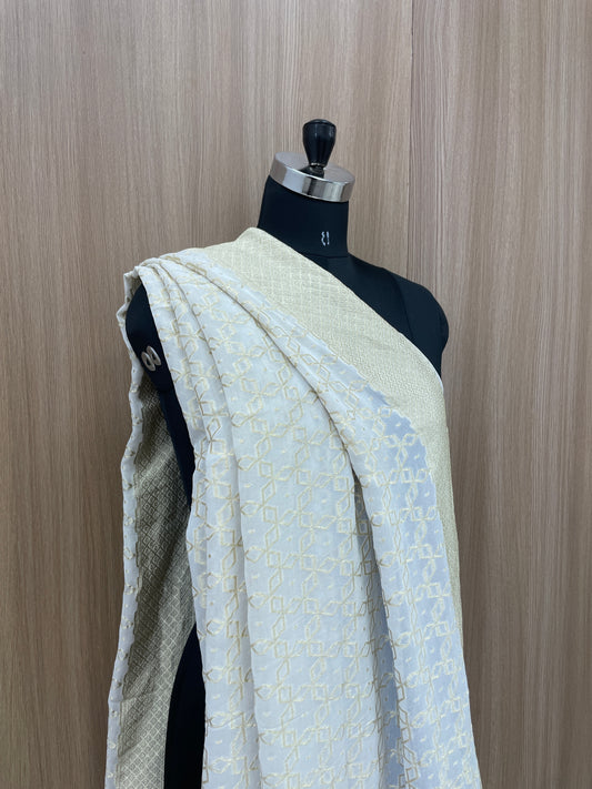 Unique Glorious Golden Traditional Zari Jacquard Weaving On Dyeable Pure Georgette Duapatta