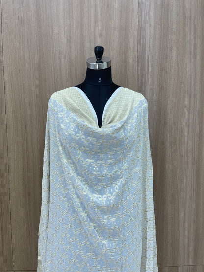 Unique Glorious Golden Traditional Zari Jacquard Weaving On Dyeable Pure Georgette Duapatta