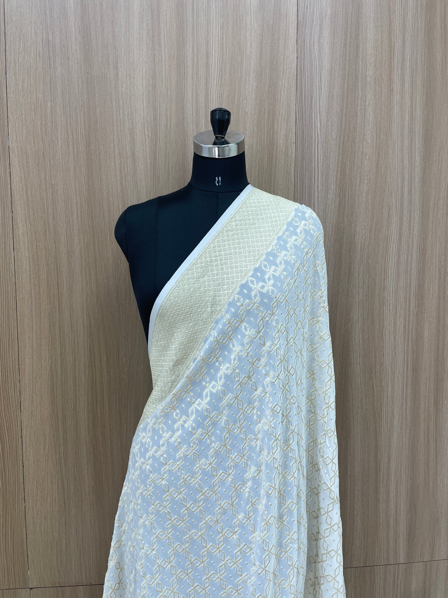 Unique Glorious Golden Traditional Zari Jacquard Weaving On Dyeable Pure Georgette Duapatta