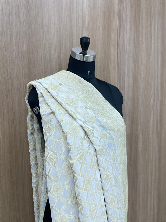 Classic Exclusive Traditional Block Golden Zari Jacquard Weaving On Dyeable Pure Georgette Dupatta