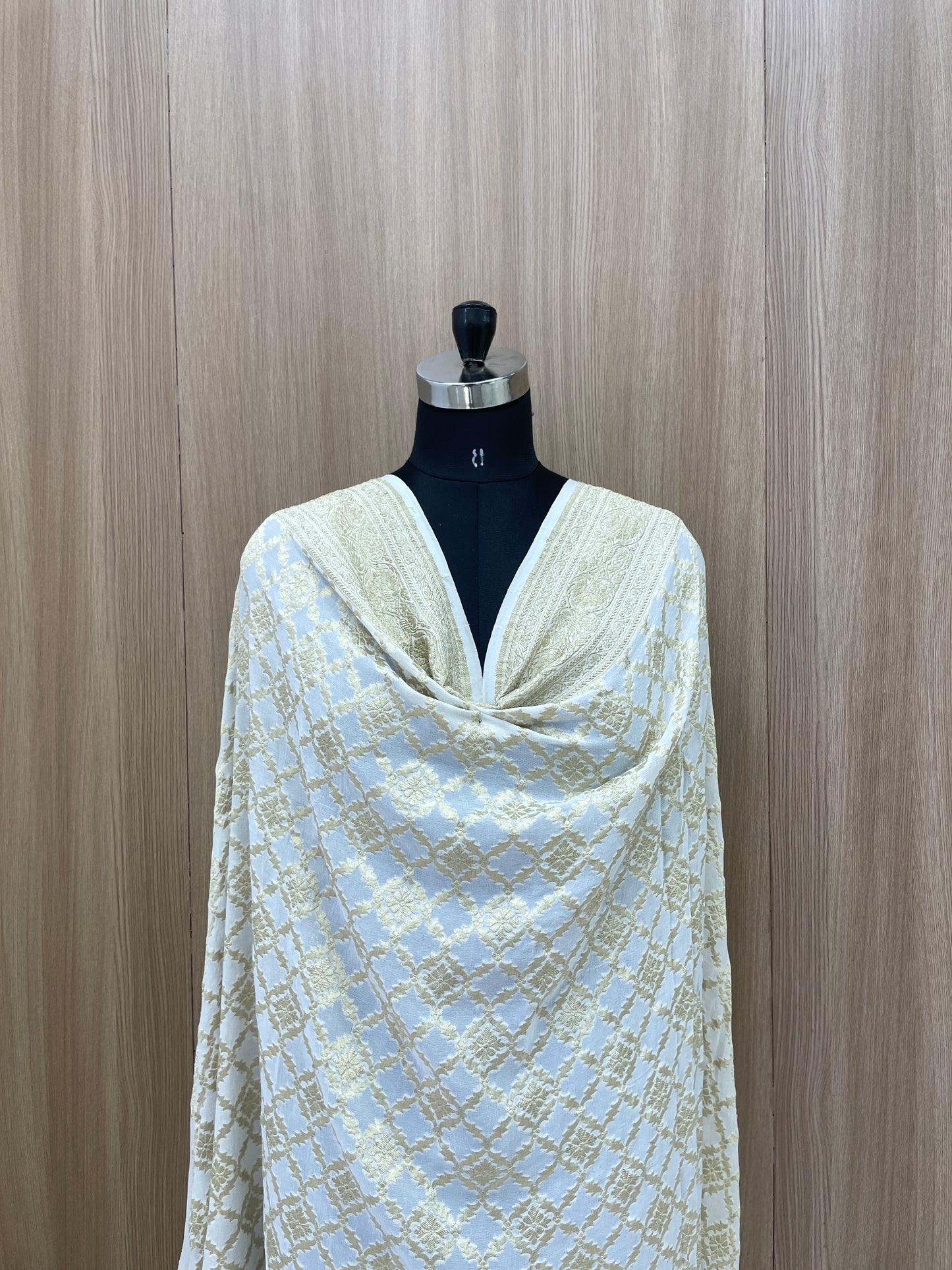 Classic Exclusive Traditional Block Golden Zari Jacquard Weaving On Dyeable Pure Georgette Dupatta