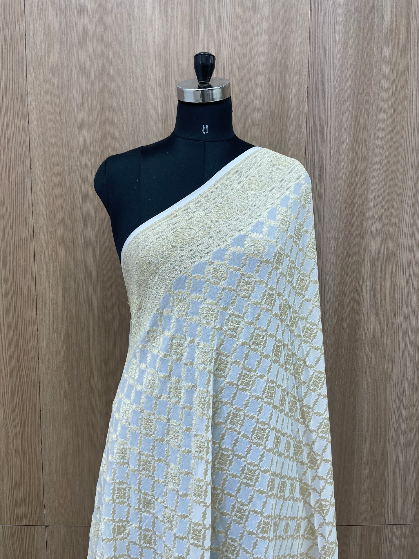 Classic Exclusive Traditional Block Golden Zari Jacquard Weaving On Dyeable Pure Georgette Dupatta