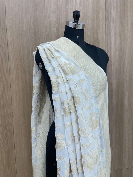 Magnificent Stunning Ethnic Floral Zari Jacquard Weaving On Dyeable Pure Georgette Dupatta