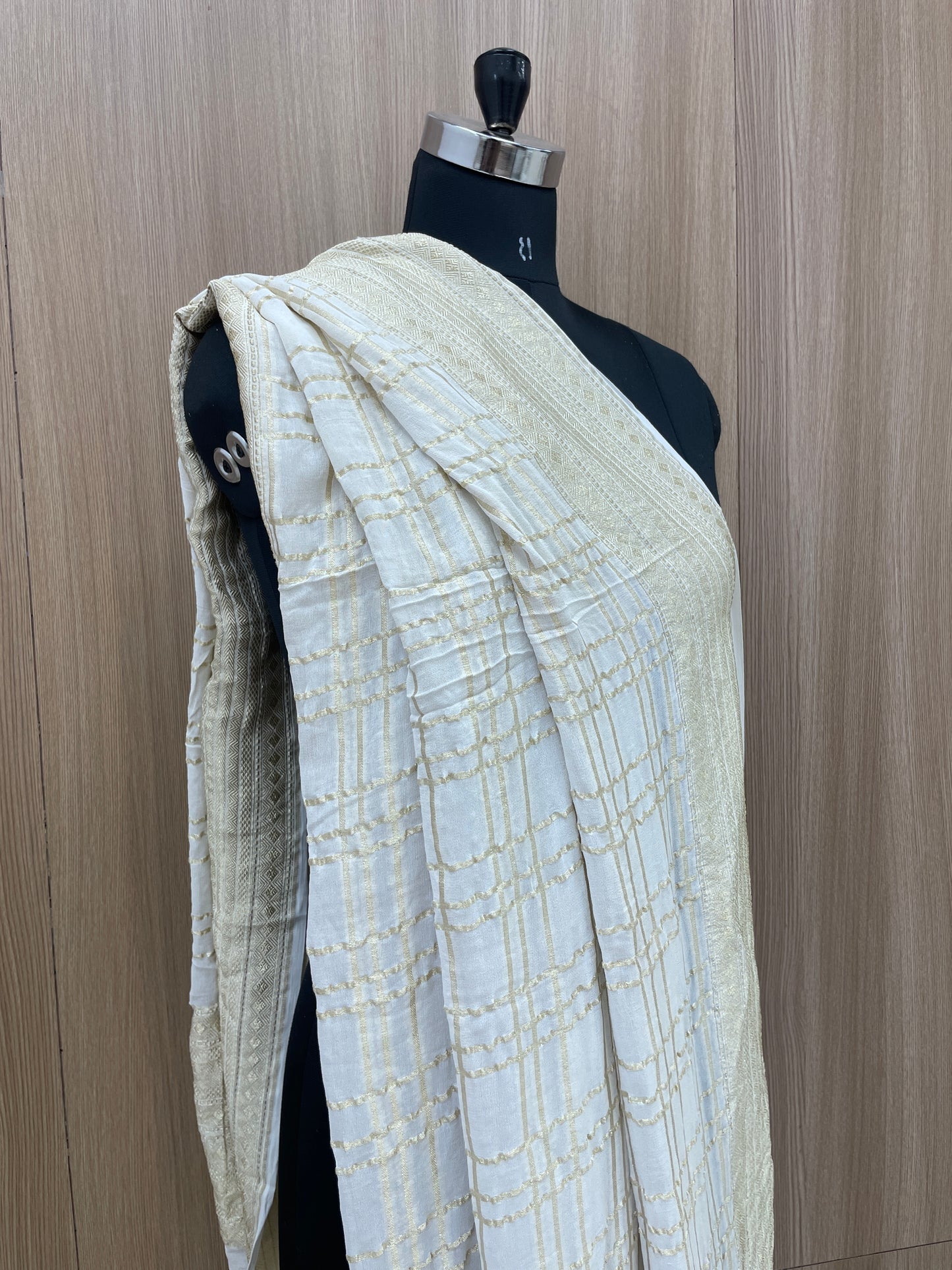 Pleasant Striking Golden Stripe Zari Jacquard Weaving On Dyeable Pure Georgette Dupatta