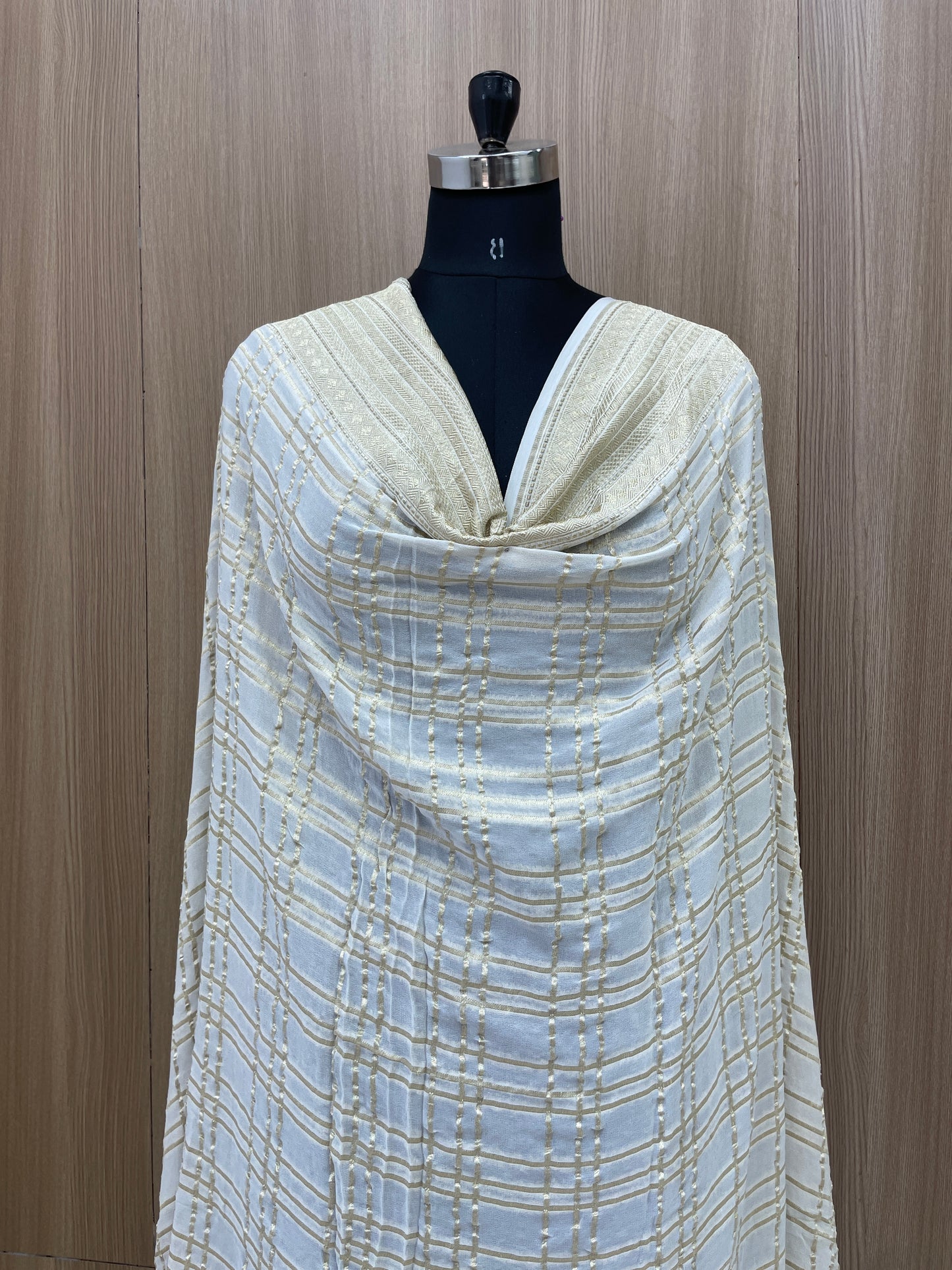 Pleasant Striking Golden Stripe Zari Jacquard Weaving On Dyeable Pure Georgette Dupatta