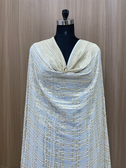 Pleasant Striking Golden Stripe Zari Jacquard Weaving On Dyeable Pure Georgette Dupatta