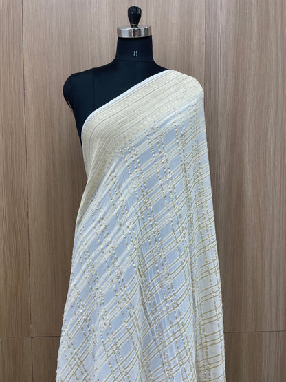 Pleasant Striking Golden Stripe Zari Jacquard Weaving On Dyeable Pure Georgette Dupatta