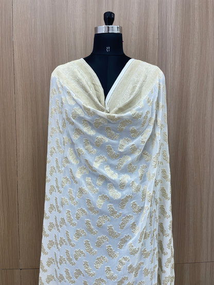 Perfect Radiating Golden Traditional Zari Jacquard Weaving On Dyeable Pure Gorgette Dupatta