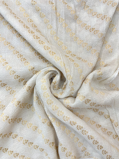 Delicate Classic Dainty Floral Golden Zari Jacquard Weaving On Pure Munga Crush Fabric