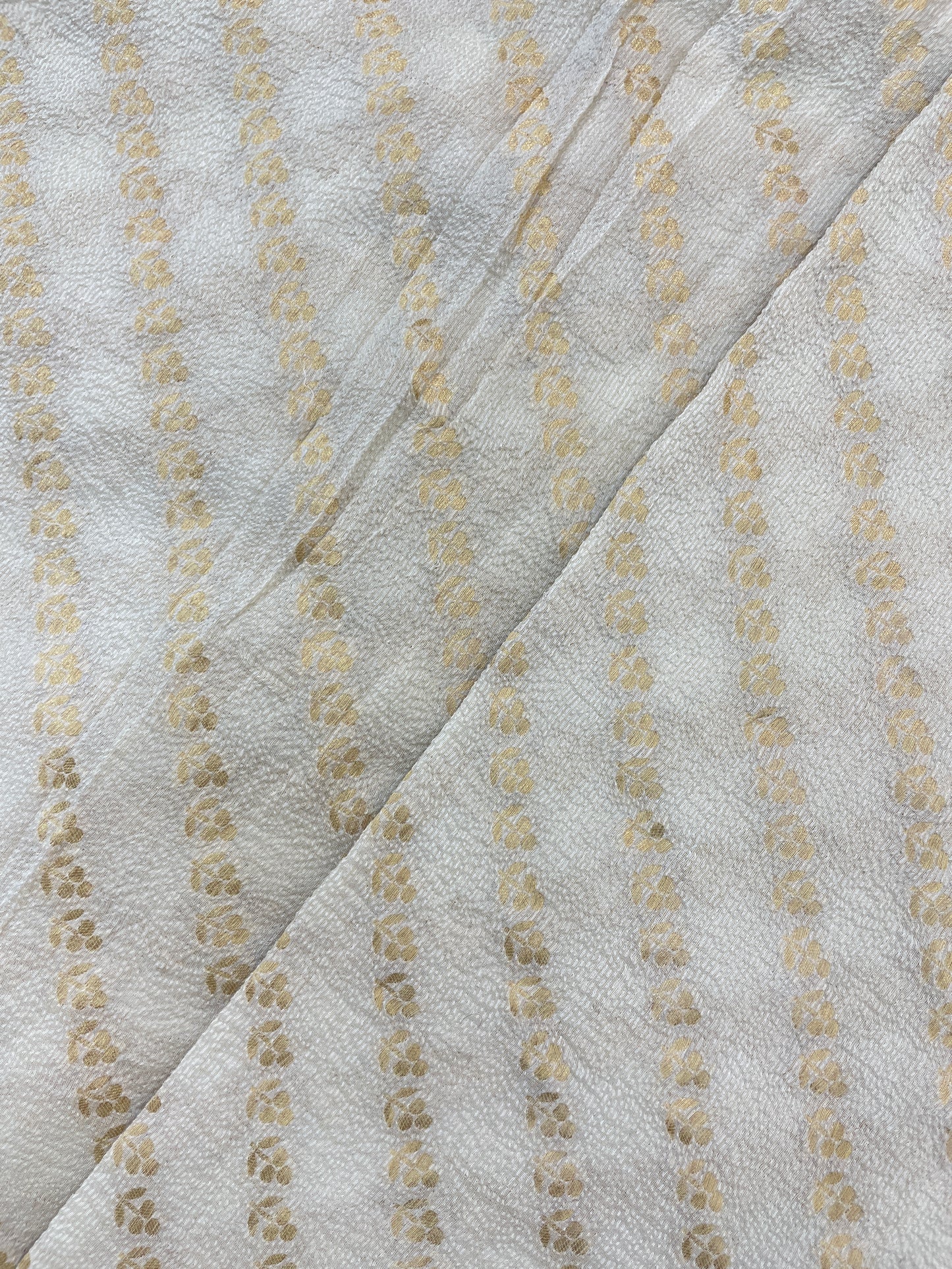 Delicate Classic Dainty Floral Golden Zari Jacquard Weaving On Pure Munga Crush Fabric