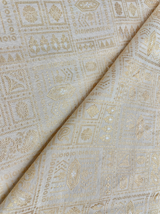 Exclusive Luxury Ethnic Golden And Silver Zari Weaving On Pure Munga Silk Dyeable Fabric