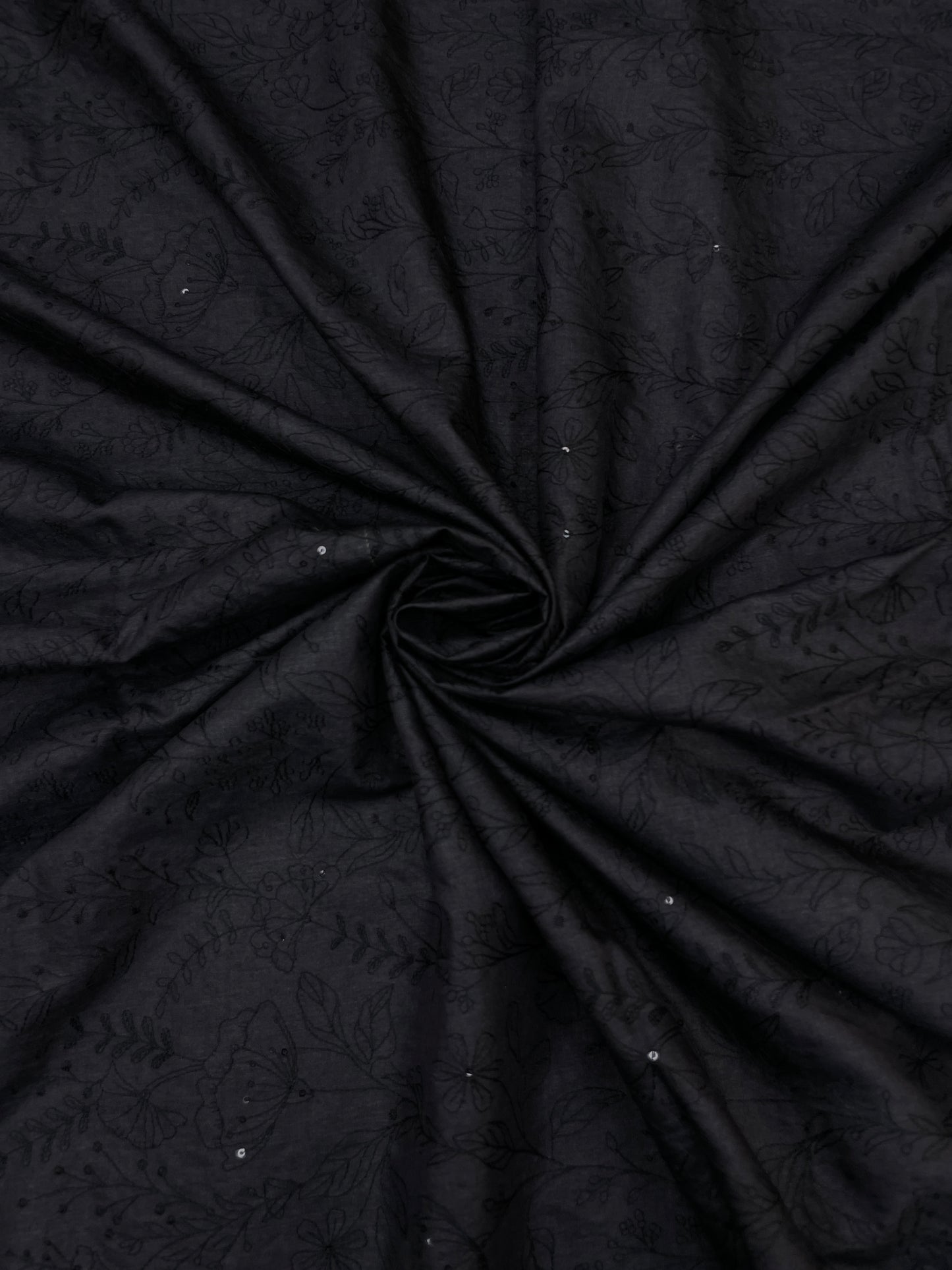 Gorgeous Dainty Black Thread Floral Embroidery Work On Pure Munga Silk Fabric