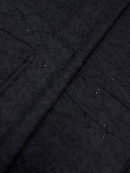 Gorgeous Dainty Black Thread Floral Embroidery Work On Pure Munga Silk Fabric