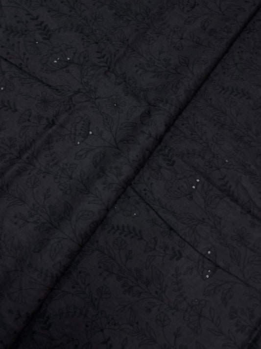 Gorgeous Dainty Black Thread Floral Embroidery Work On Pure Munga Silk Fabric