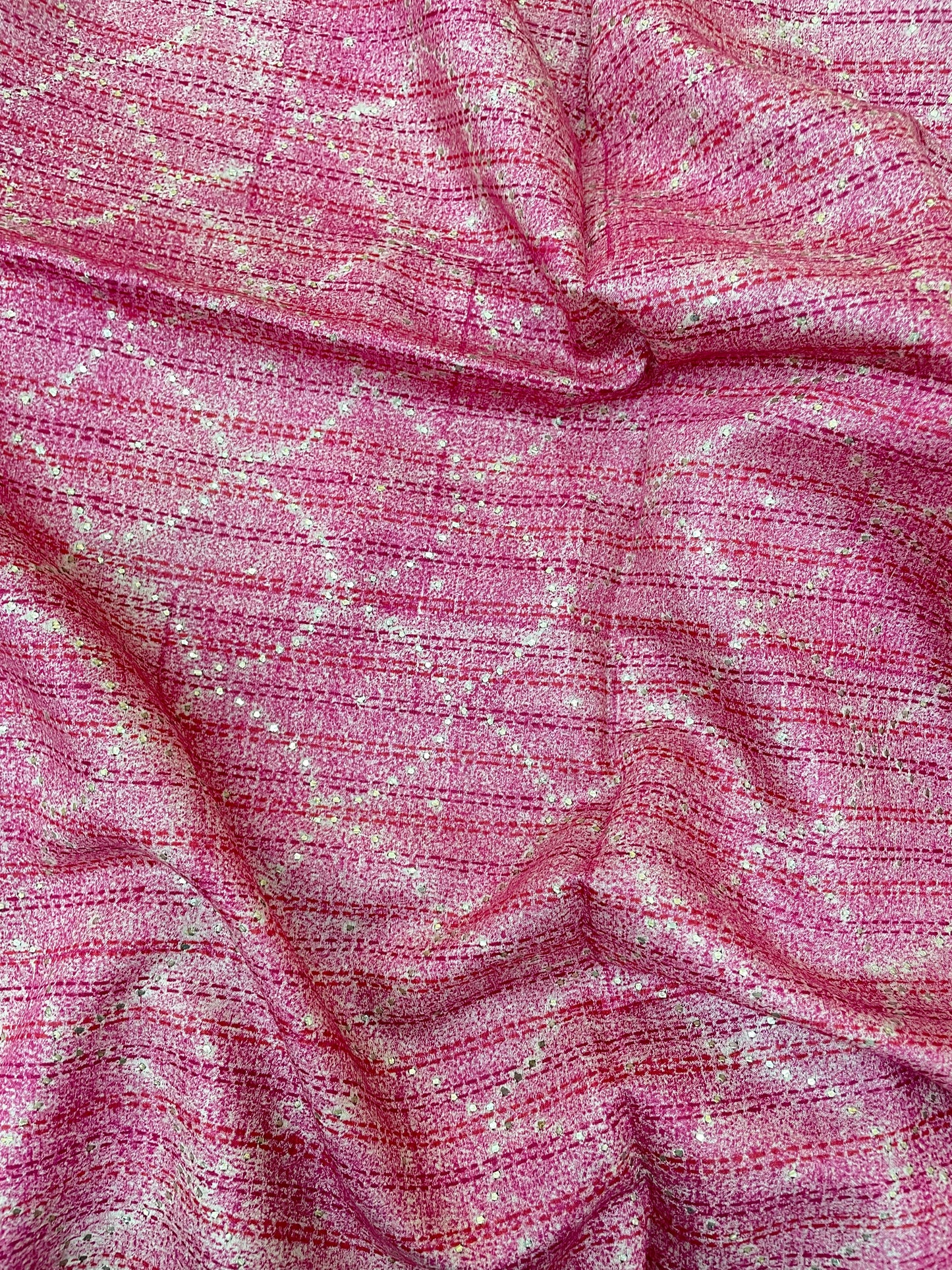 Gorgeous Pretty Pink Lind Hand Print With Mukesh Work On Pure Munga Silk Fabric