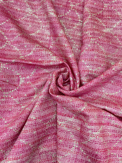 Gorgeous Pretty Pink Lind Hand Print With Mukesh Work On Pure Munga Silk Fabric