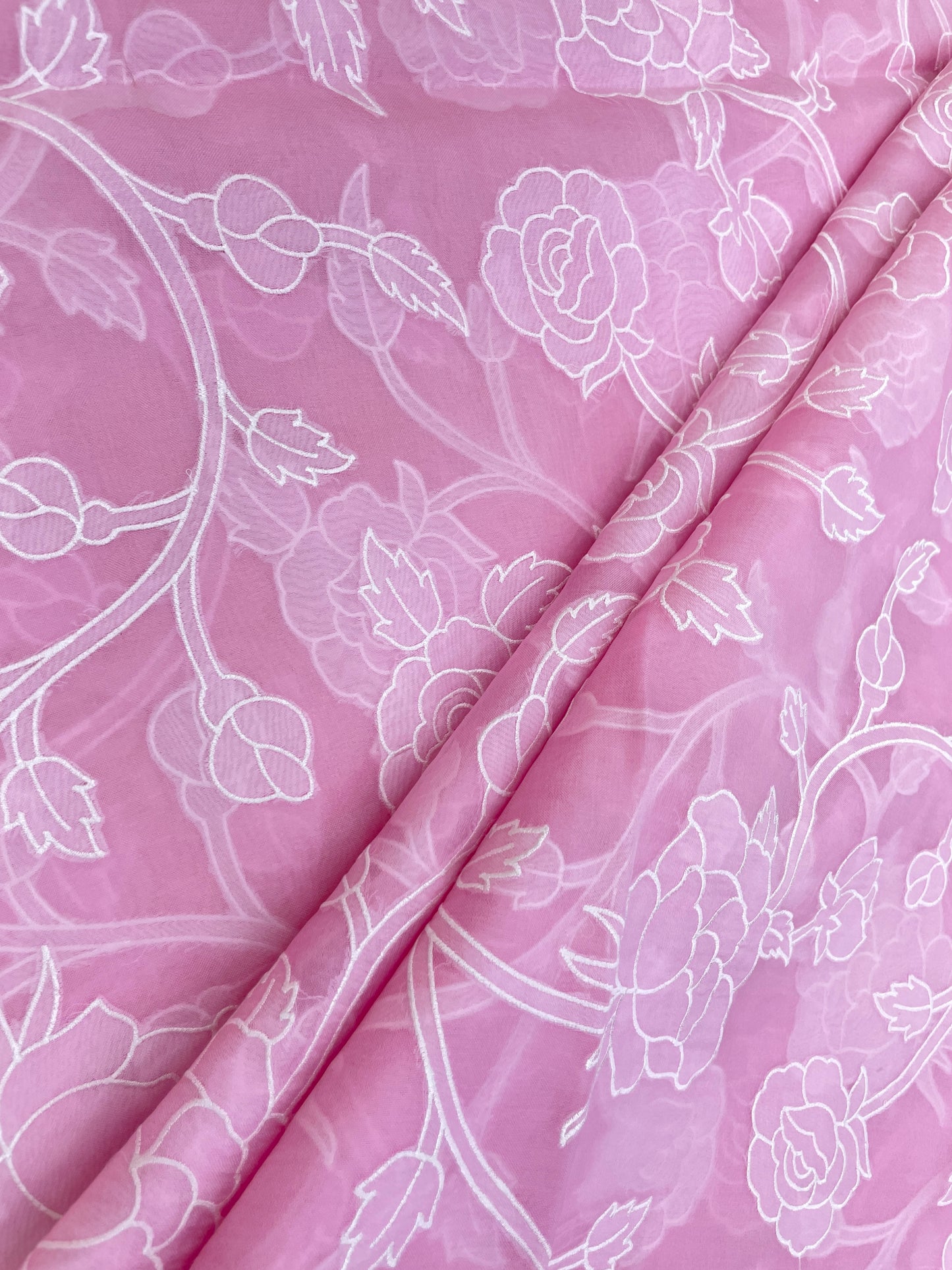 Subtle Yet Elegant Floral Thread Embroidery With Patchwork On Pure Silk Organza Fabric