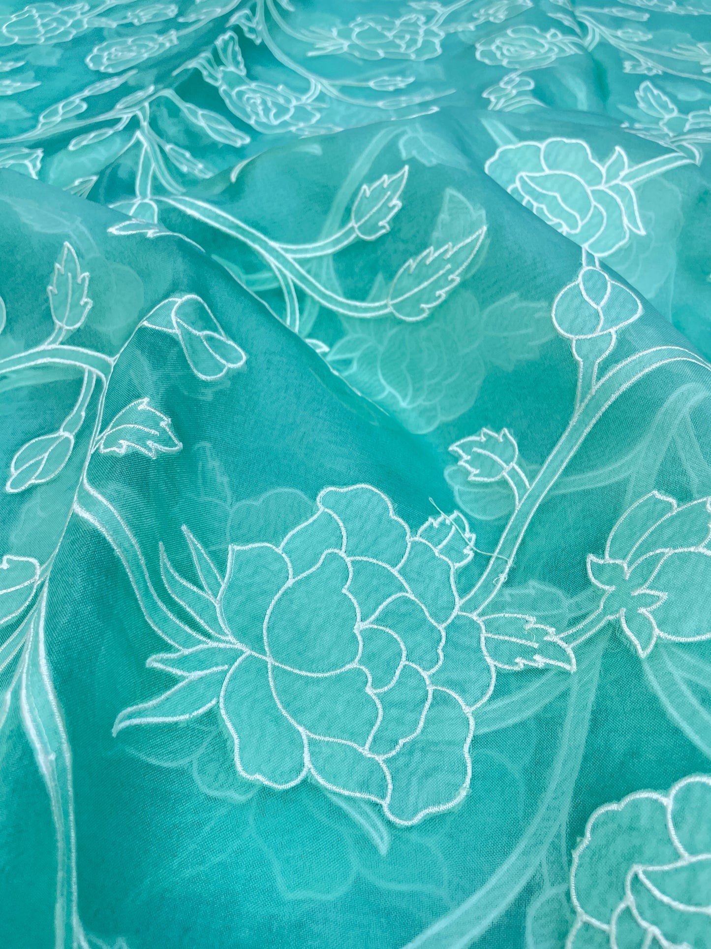 Subtle Yet Elegant Floral Thread Embroidery With Patchwork On Pure Silk Organza Fabric